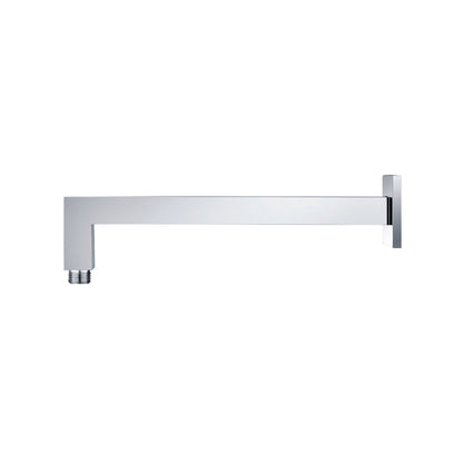 Flusso Faucets Universal Fixtures 12" Chrome Solid Brass Wall-Mounted Shower Arm With Angled Extension and Square Sliding Flange