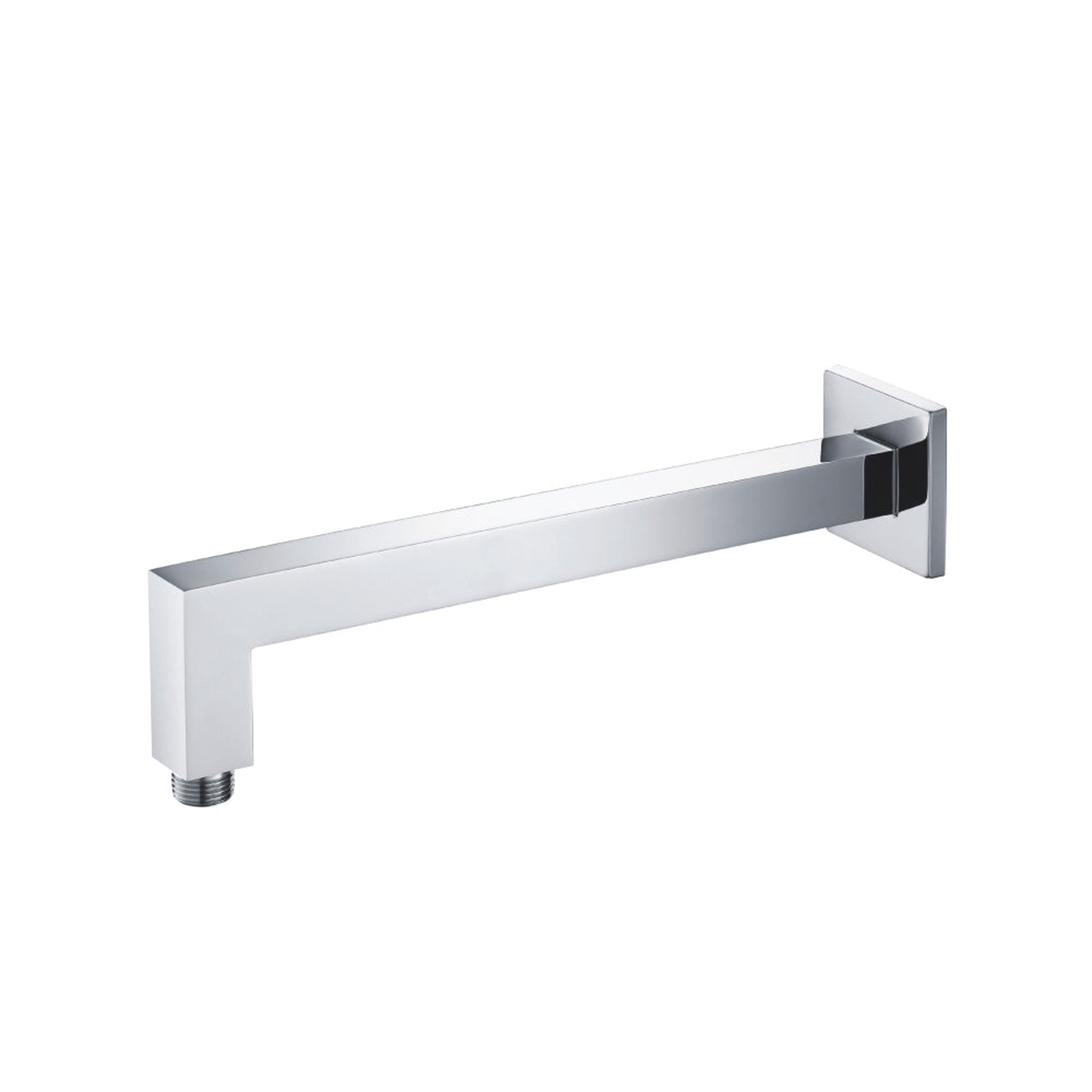 Flusso Faucets Universal Fixtures 12" Chrome Solid Brass Wall-Mounted Shower Arm With Angled Extension and Square Sliding Flange