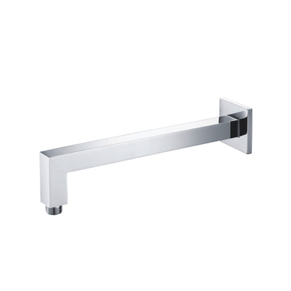 Flusso Faucets Universal Fixtures 12" Chrome Solid Brass Wall-Mounted Shower Arm With Angled Extension and Square Sliding Flange
