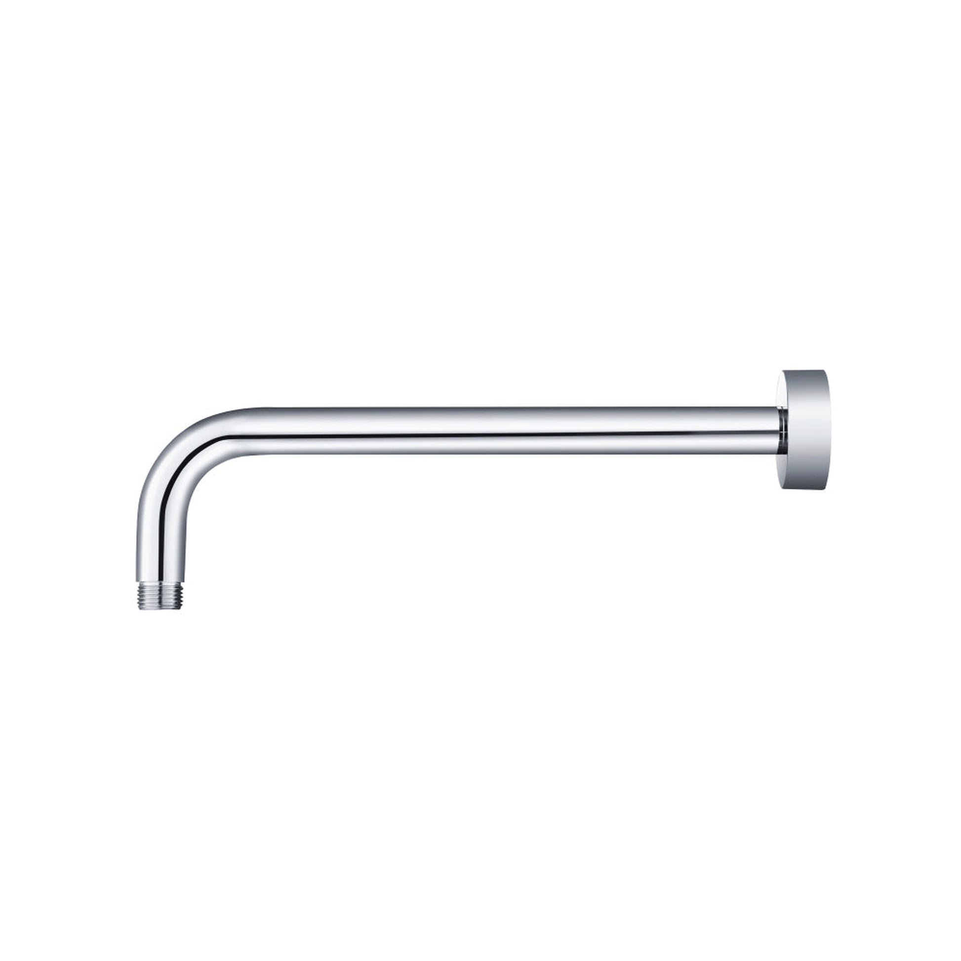 Flusso Faucets Universal Fixtures 12" Chrome Solid Brass Wall-Mounted Shower Arm With J-Shape Extension and Round Sliding Flange