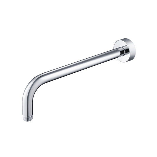 Flusso Faucets Universal Fixtures 12" Chrome Solid Brass Wall-Mounted Shower Arm With J-Shape Extension and Round Sliding Flange