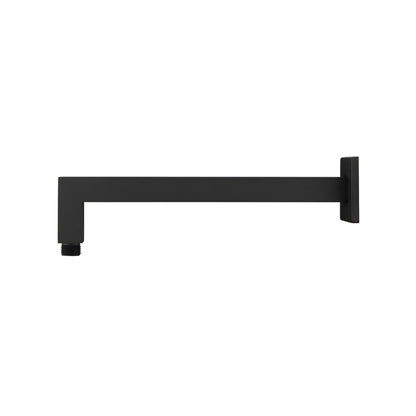 Flusso Faucets Universal Fixtures 12" Matte Black Solid Brass Wall-Mounted Shower Arm With Angled Extension and Square Sliding Flange