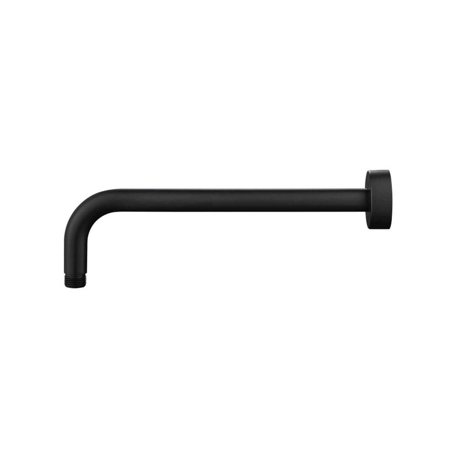 Flusso Faucets Universal Fixtures 12" Matte Black Solid Brass Wall-Mounted Shower Arm With J-Shape Extension and Round Sliding Flange