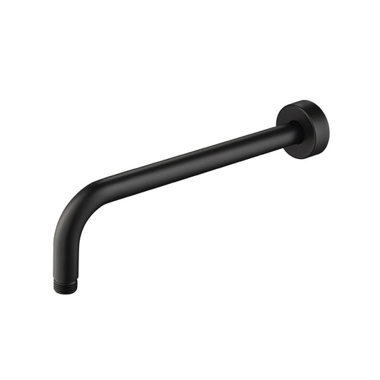 Flusso Faucets Universal Fixtures 12" Matte Black Solid Brass Wall-Mounted Shower Arm With J-Shape Extension and Round Sliding Flange