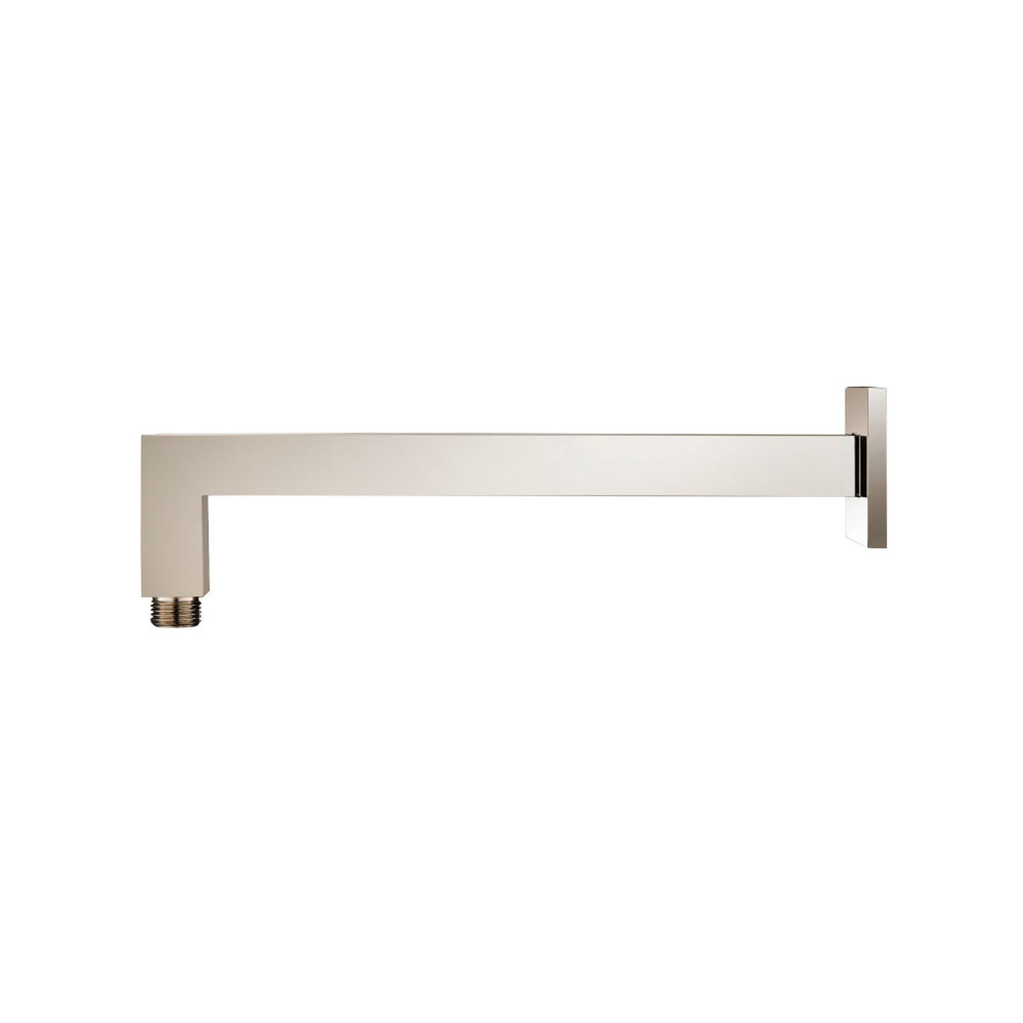 Flusso Faucets Universal Fixtures 12" Polished Nickel PVD Solid Brass Wall-Mounted Shower Arm With Angled Extension and Square Sliding Flange