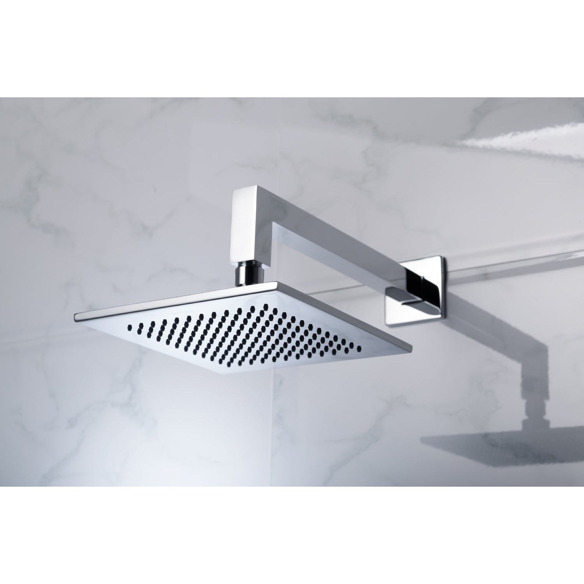 Flusso Faucets Universal Fixtures 12" Polished Nickel PVD Solid Brass Wall-Mounted Shower Arm With Angled Extension and Square Sliding Flange