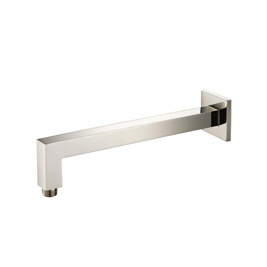 Flusso Faucets Universal Fixtures 12" Polished Nickel PVD Solid Brass Wall-Mounted Shower Arm With Angled Extension and Square Sliding Flange