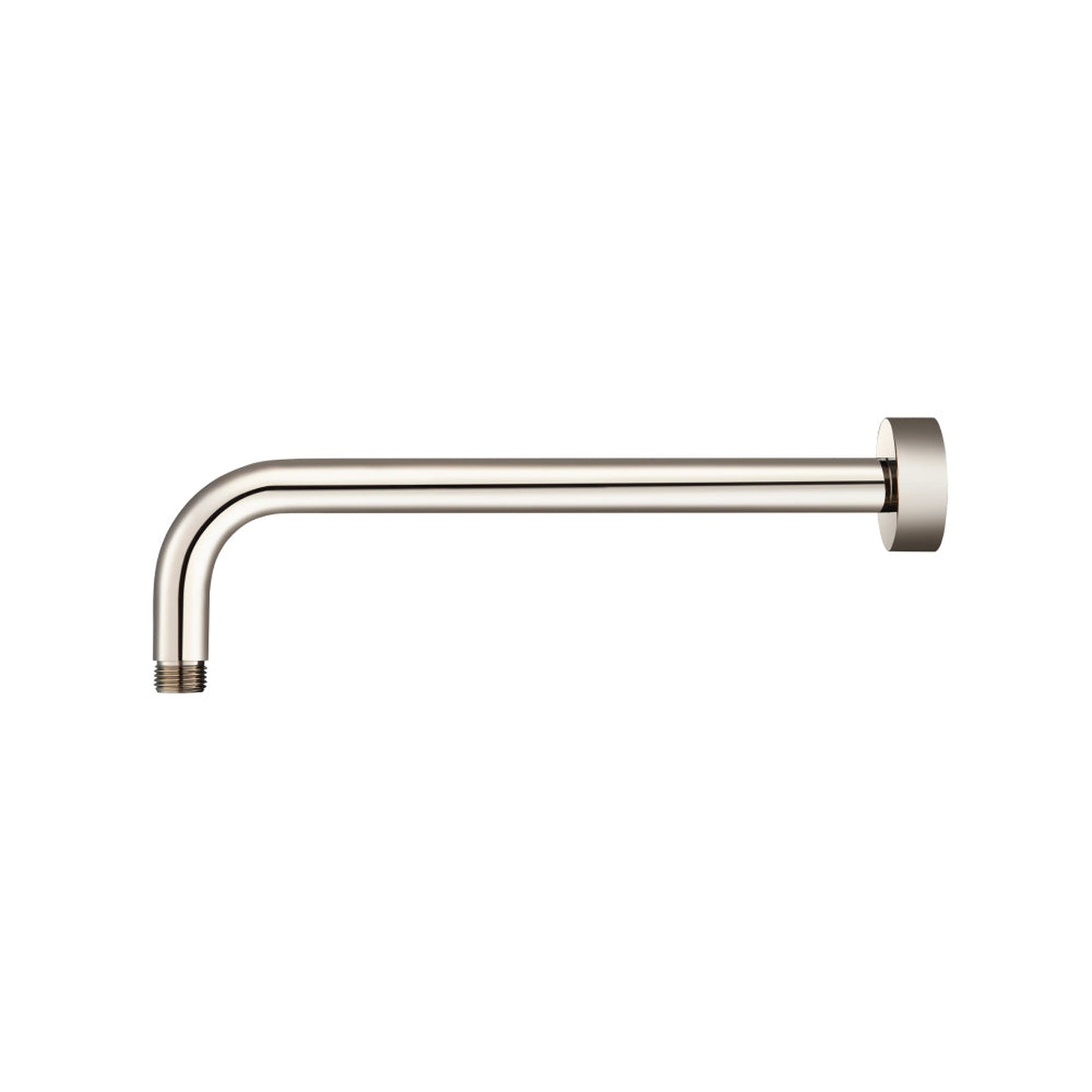 Flusso Faucets Universal Fixtures 12" Polished Nickel PVD Solid Brass Wall-Mounted Shower Arm With J-Shape Extension and Round Sliding Flange