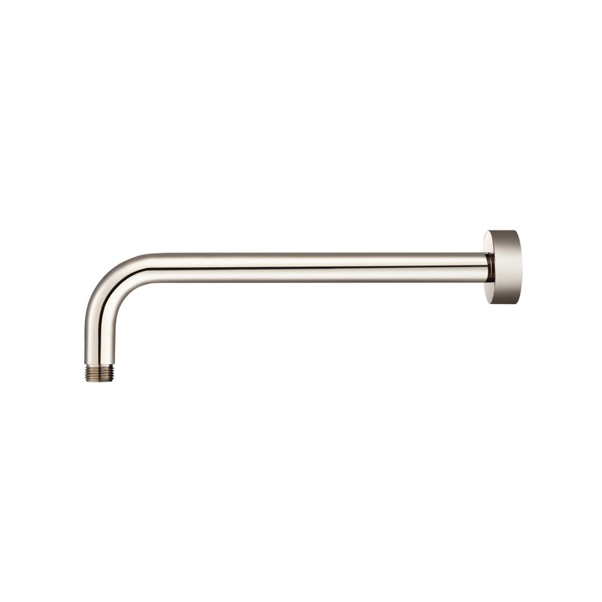 Flusso Faucets Universal Fixtures 12" Polished Nickel PVD Solid Brass Wall-Mounted Shower Arm With J-Shape Extension and Round Sliding Flange