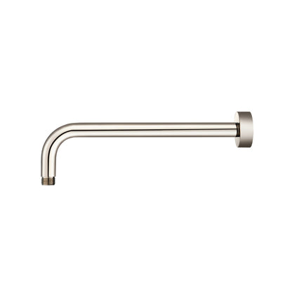 Flusso Faucets Universal Fixtures 12" Polished Nickel PVD Solid Brass Wall-Mounted Shower Arm With J-Shape Extension and Round Sliding Flange