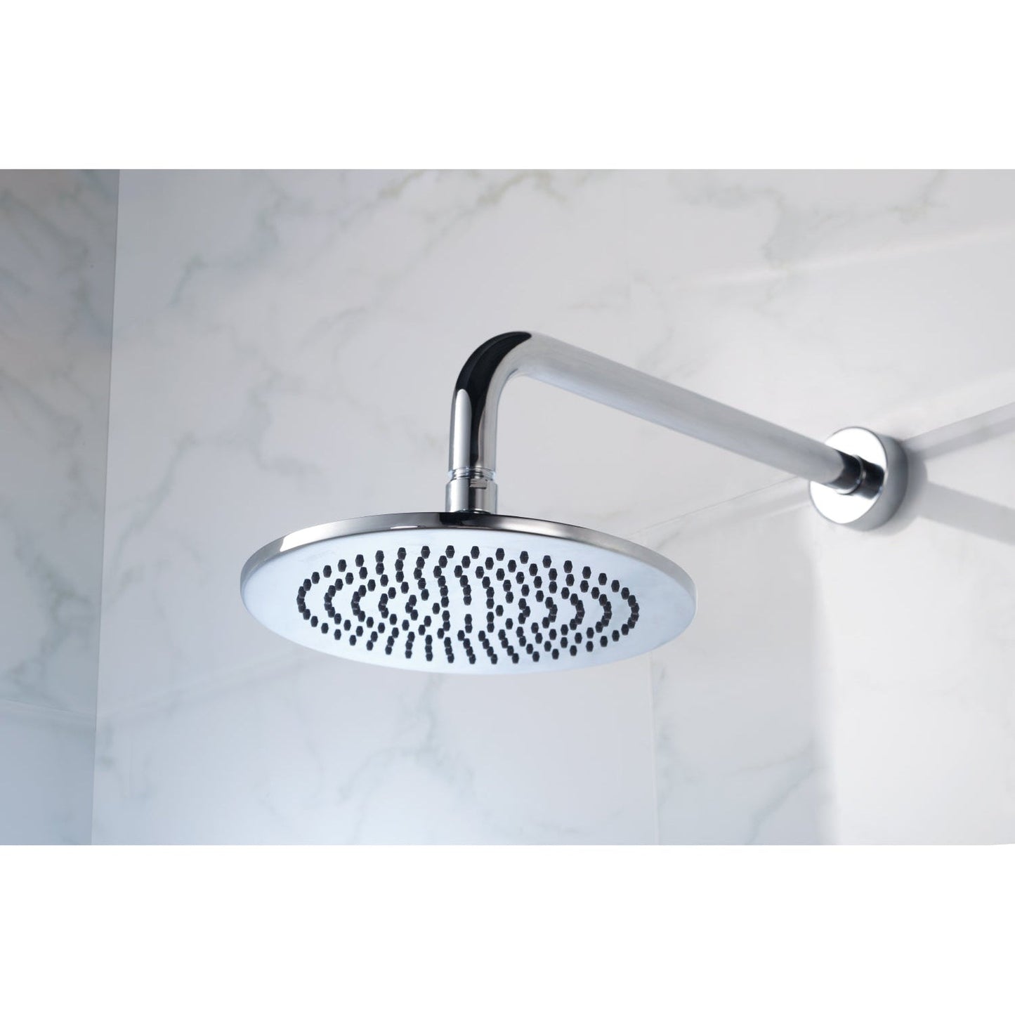 Flusso Faucets Universal Fixtures 12" Polished Nickel PVD Solid Brass Wall-Mounted Shower Arm With J-Shape Extension and Round Sliding Flange