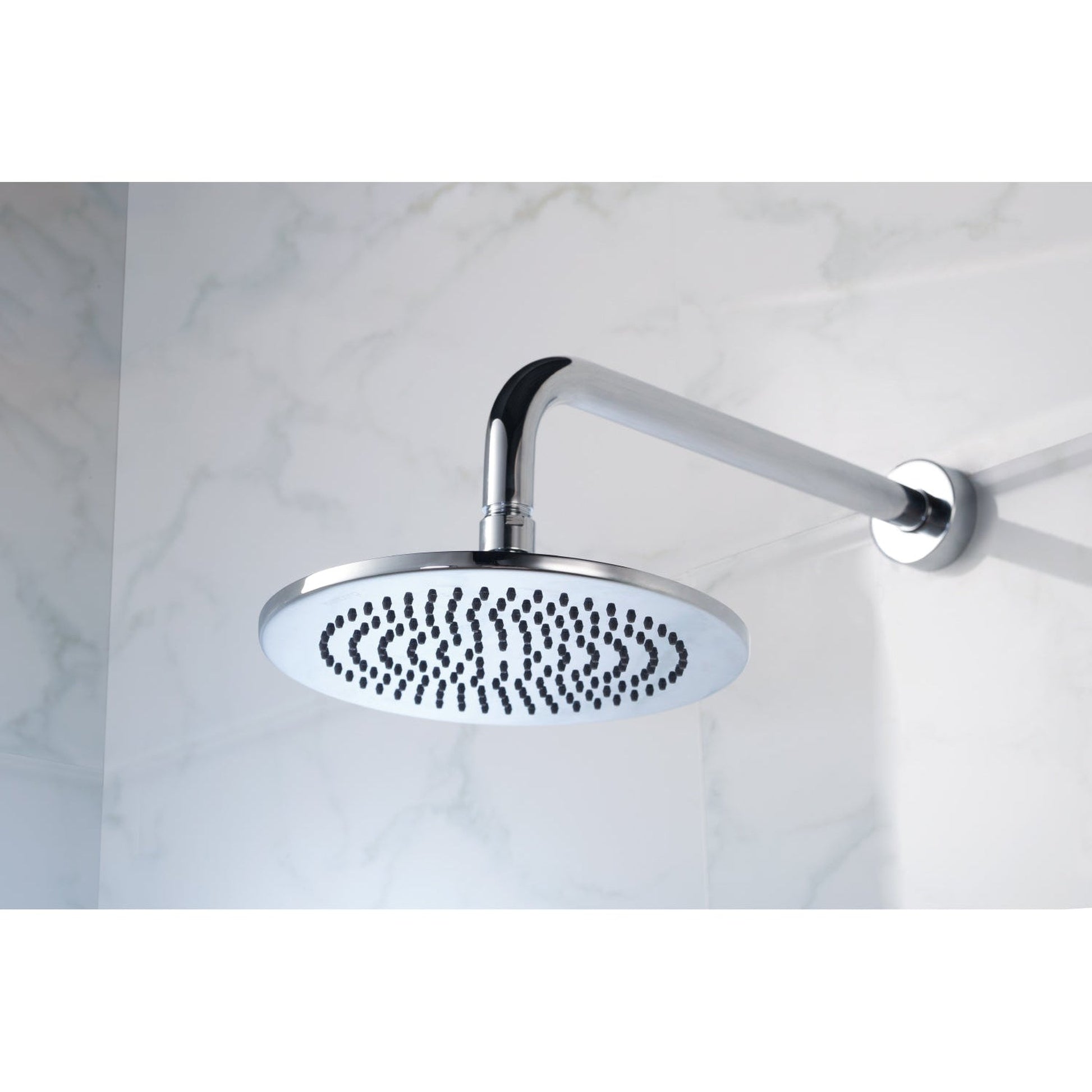 Flusso Faucets Universal Fixtures 12" Polished Nickel PVD Solid Brass Wall-Mounted Shower Arm With J-Shape Extension and Round Sliding Flange