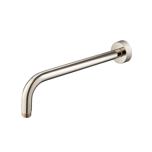 Flusso Faucets Universal Fixtures 12" Polished Nickel PVD Solid Brass Wall-Mounted Shower Arm With J-Shape Extension and Round Sliding Flange