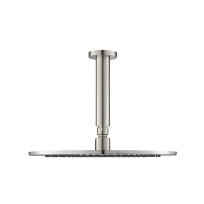 Flusso Faucets Universal Fixtures 12" Single Function Round Brushed Nickel PVD Solid Brass Rain Shower Head With 6" Ceiling Mounted Shower Arm