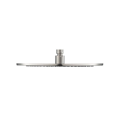 Flusso Faucets Universal Fixtures 12" Single Function Round Brushed Nickel PVD Solid Brass Rain Shower Head With 6" Ceiling Mounted Shower Arm