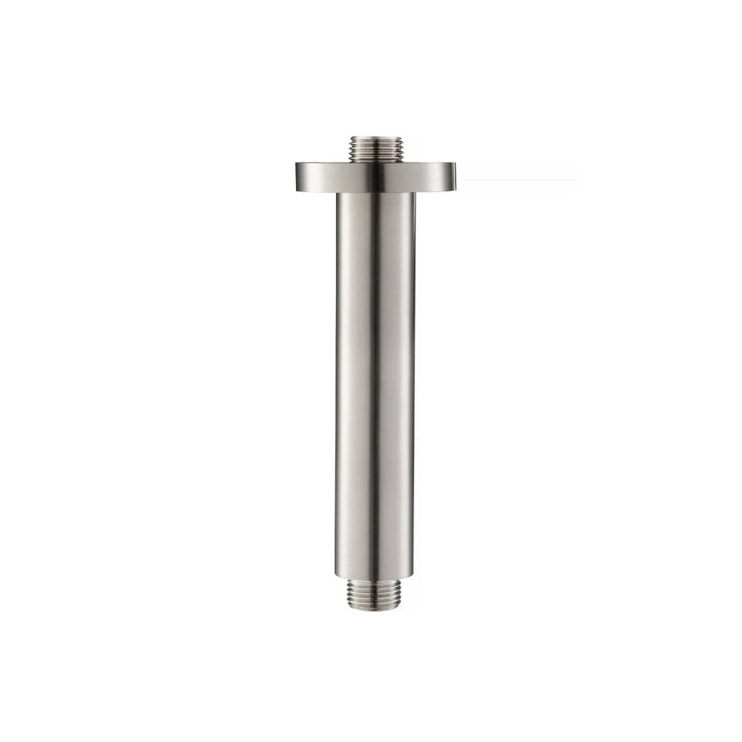 Flusso Faucets Universal Fixtures 12" Single Function Round Brushed Nickel PVD Solid Brass Rain Shower Head With 6" Ceiling Mounted Shower Arm