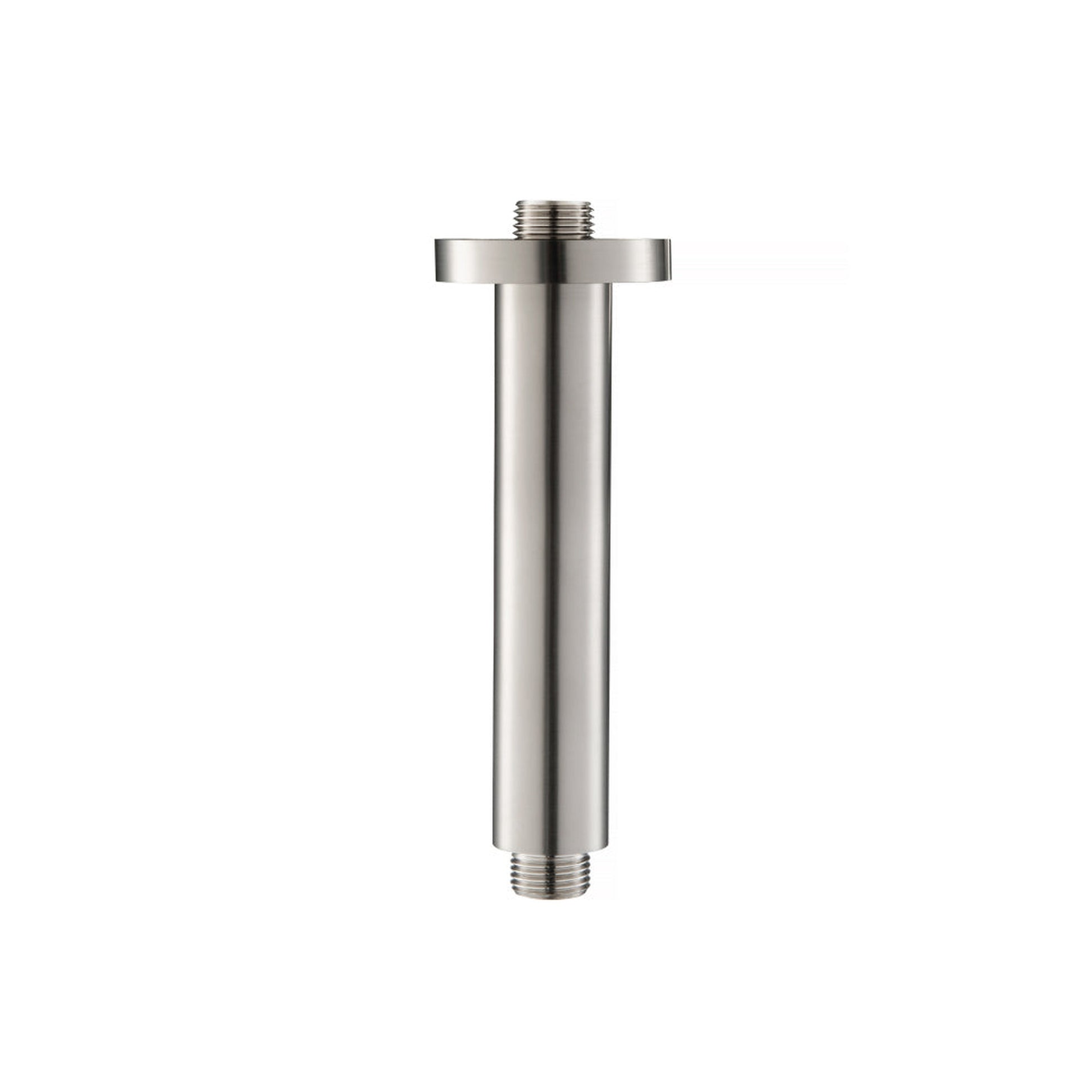 Flusso Faucets Universal Fixtures 12" Single Function Round Brushed Nickel PVD Solid Brass Rain Shower Head With 6" Ceiling Mounted Shower Arm