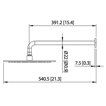 Flusso Faucets Universal Fixtures 12" Single Function Round Chrome Solid Brass Rain Shower Head With 15" Wall Mounted Shower Arm