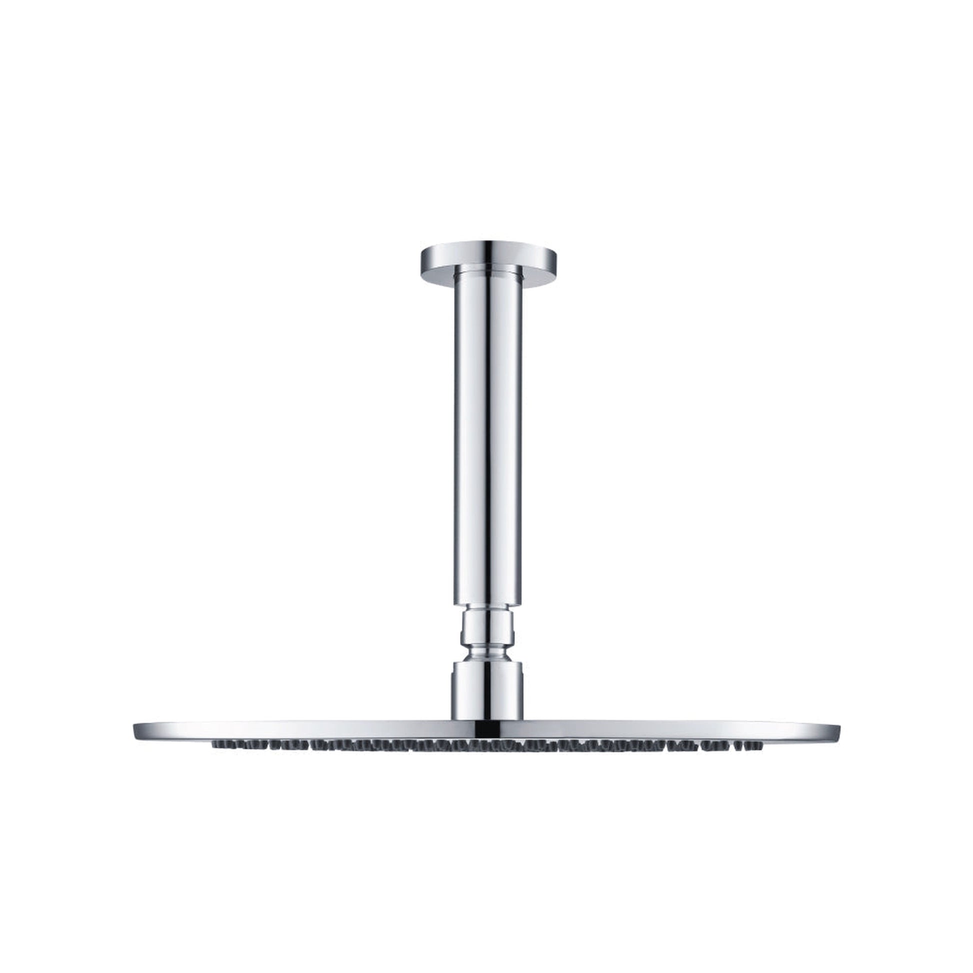 Flusso Faucets Universal Fixtures 12" Single Function Round Chrome Solid Brass Rain Shower Head With 6" Ceiling Mounted Shower Arm