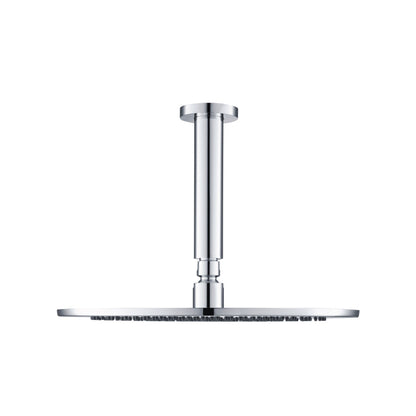 Flusso Faucets Universal Fixtures 12" Single Function Round Chrome Solid Brass Rain Shower Head With 6" Ceiling Mounted Shower Arm