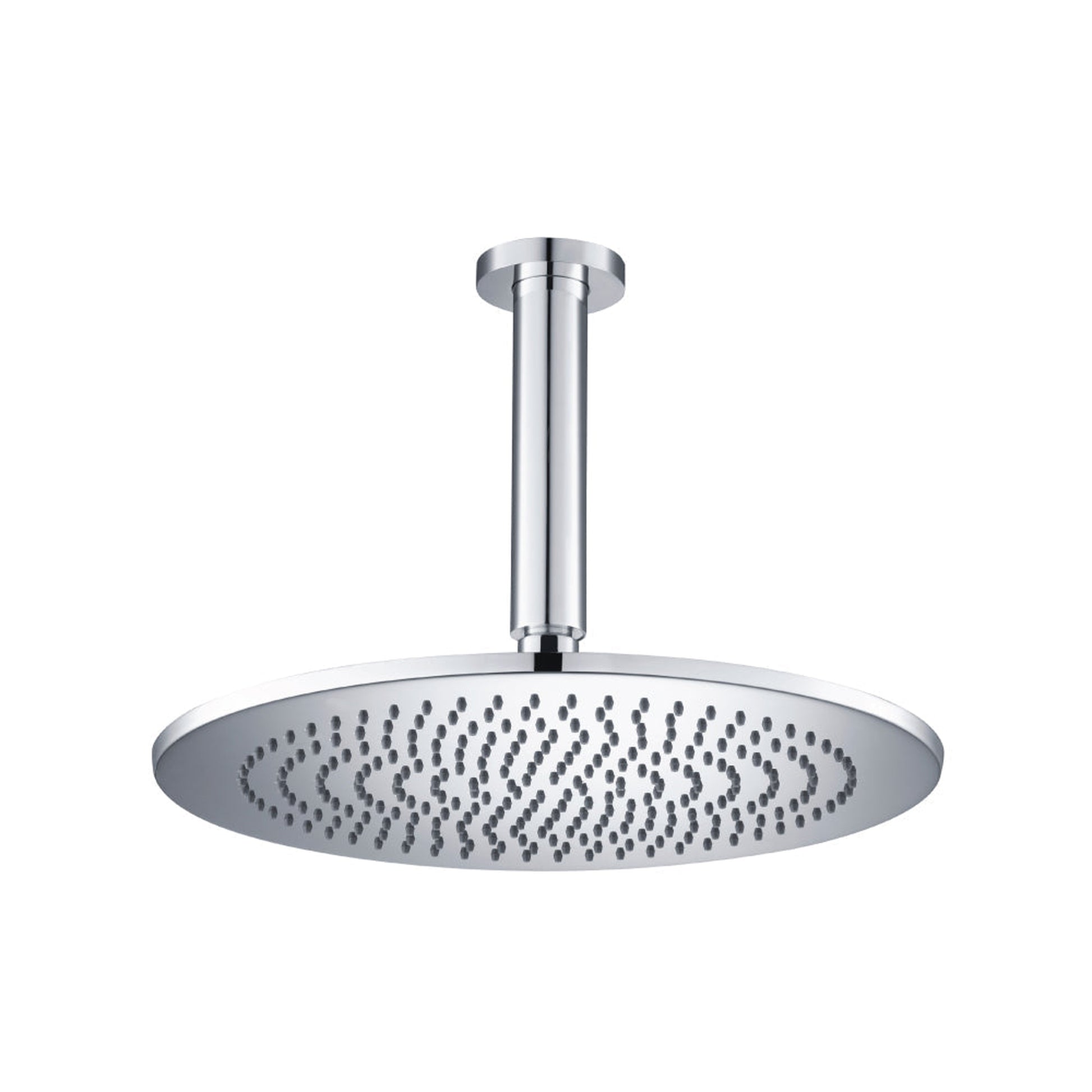 Flusso Faucets Universal Fixtures 12" Single Function Round Chrome Solid Brass Rain Shower Head With 6" Ceiling Mounted Shower Arm