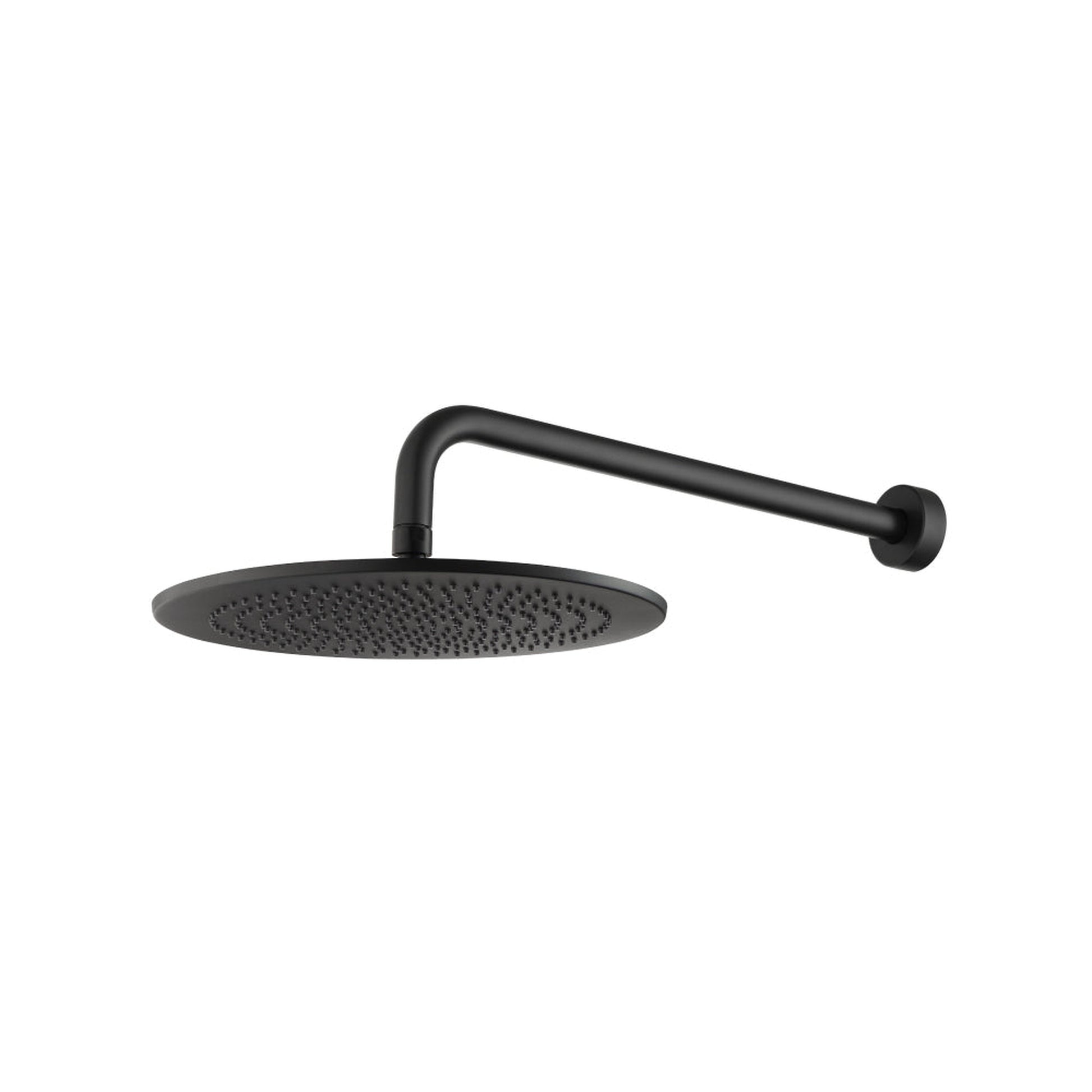 Flusso Faucets Universal Fixtures 12" Single Function Round Matte Black Solid Brass Rain Shower Head With 15" Wall Mounted Shower Arm