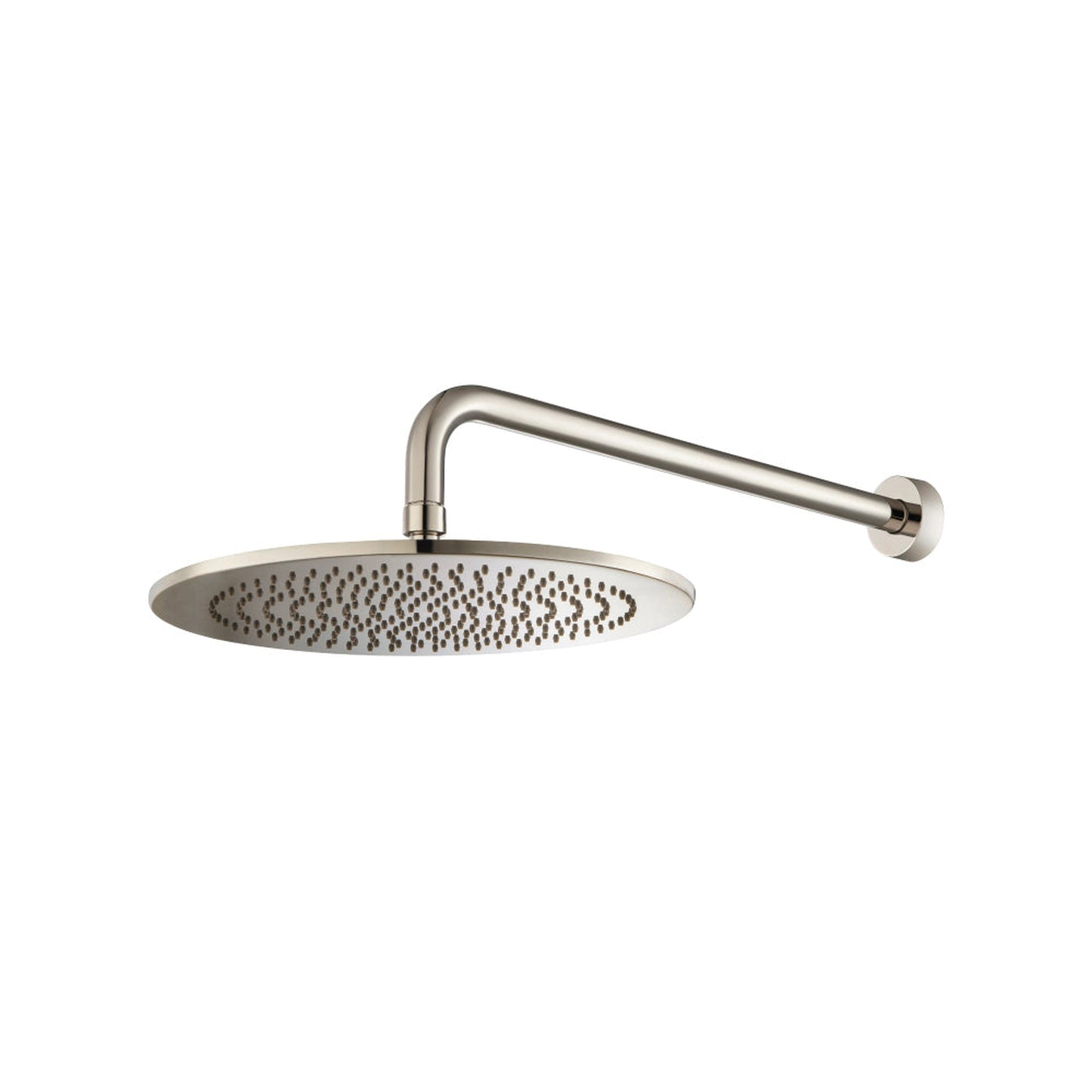 Flusso Faucets Universal Fixtures 12" Single Function Round Polished Nickel PVD Solid Brass Rain Shower Head With 15" Wall Mounted Shower Arm