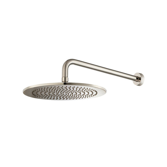 Flusso Faucets Universal Fixtures 12" Single Function Round Polished Nickel PVD Solid Brass Rain Shower Head With 15" Wall Mounted Shower Arm