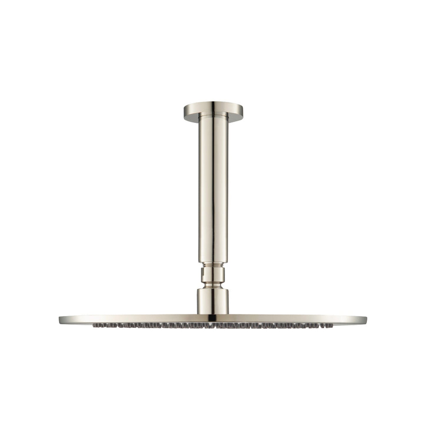 Flusso Faucets Universal Fixtures 12" Single Function Round Polished Nickel PVD Solid Brass Rain Shower Head With 6" Ceiling Mounted Shower Arm