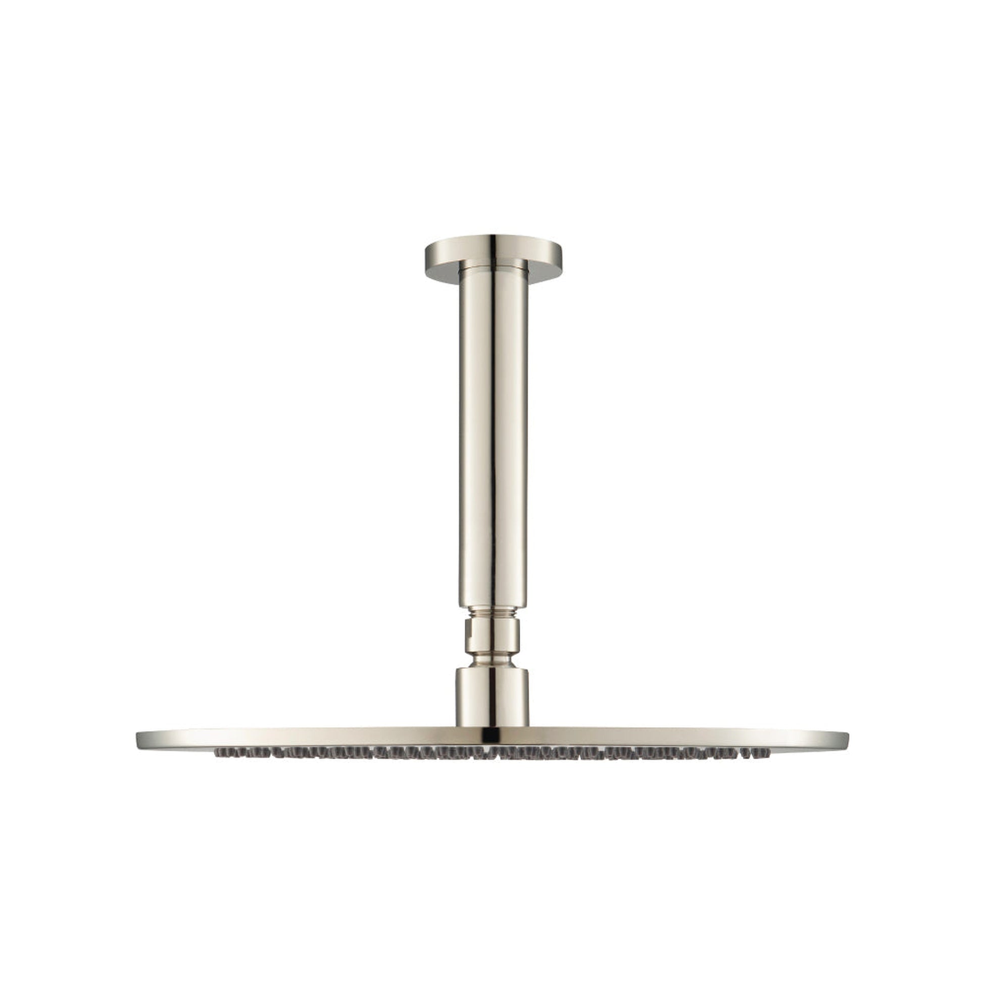 Flusso Faucets Universal Fixtures 12" Single Function Round Polished Nickel PVD Solid Brass Rain Shower Head With 6" Ceiling Mounted Shower Arm