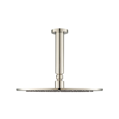 Flusso Faucets Universal Fixtures 12" Single Function Round Polished Nickel PVD Solid Brass Rain Shower Head With 6" Ceiling Mounted Shower Arm