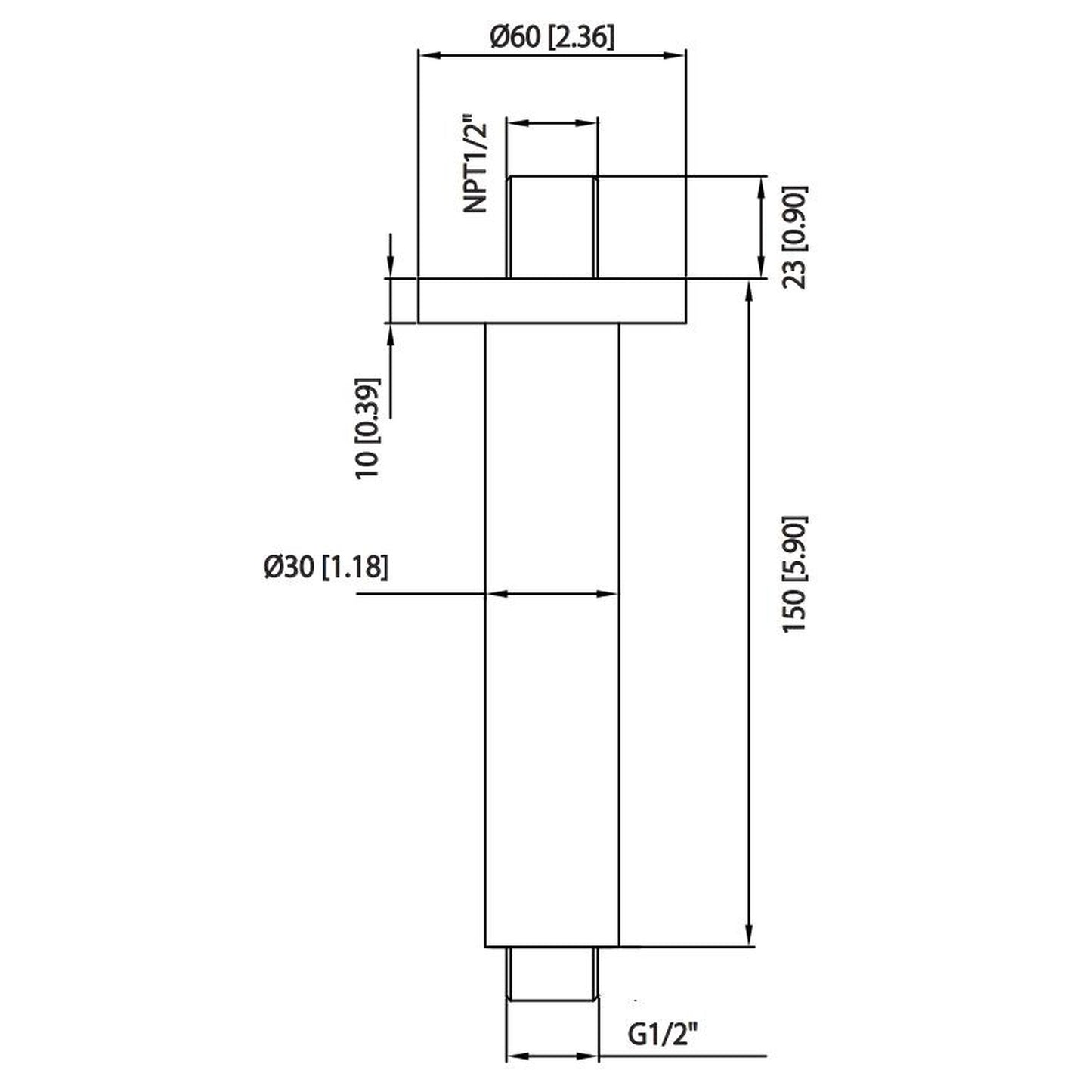 Flusso Faucets Universal Fixtures 12" Single Function Round Polished Nickel PVD Solid Brass Rain Shower Head With 6" Ceiling Mounted Shower Arm