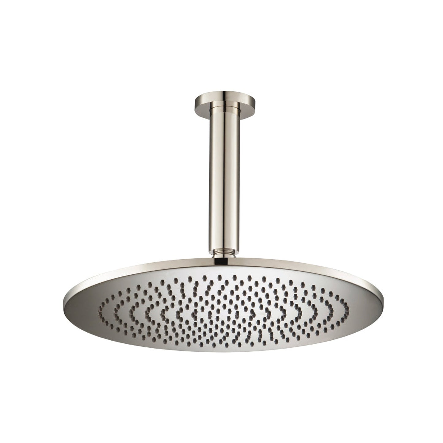 Flusso Faucets Universal Fixtures 12" Single Function Round Polished Nickel PVD Solid Brass Rain Shower Head With 6" Ceiling Mounted Shower Arm