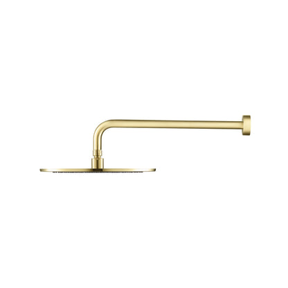 Flusso Faucets Universal Fixtures 12" Single Function Round Satin Brass PVD Solid Brass Rain Shower Head With 15" Wall Mounted Shower Arm