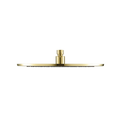 Flusso Faucets Universal Fixtures 12" Single Function Round Satin Brass PVD Solid Brass Rain Shower Head With 15" Wall Mounted Shower Arm