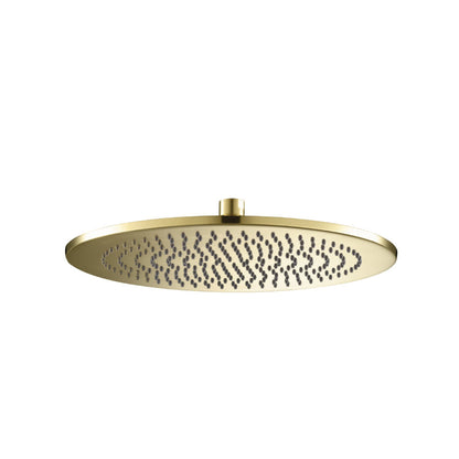 Flusso Faucets Universal Fixtures 12" Single Function Round Satin Brass PVD Solid Brass Rain Shower Head With 6" Ceiling Mounted Shower Arm