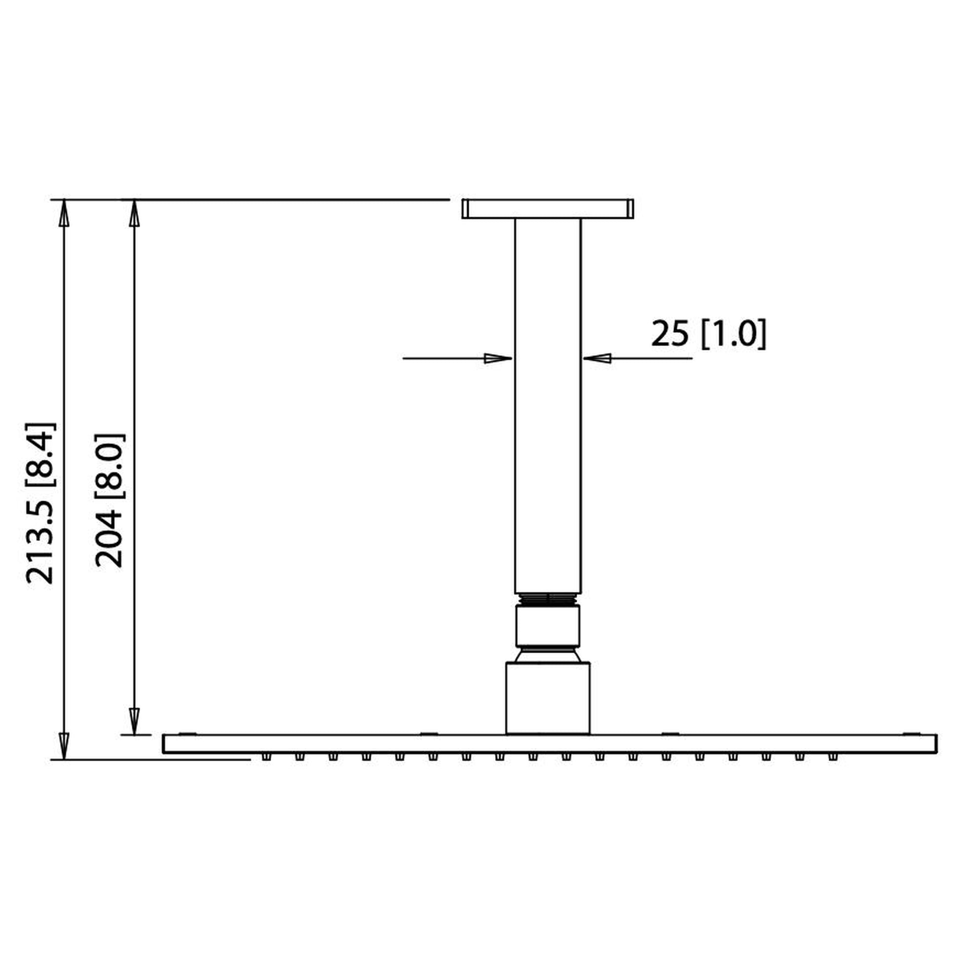 Flusso Faucets Universal Fixtures 12" Single Function Square Chrome Solid Brass Rain Shower Head With 6" Ceiling Mounted Shower Arm