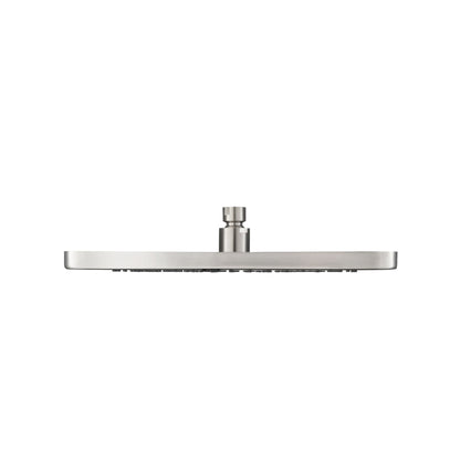 Flusso Faucets Universal Fixtures 12" Single Function Square Curve-Edged Brushed Nickel PVD Solid Brass Rain Shower Head With 16" Wall Mounted Shower Arm