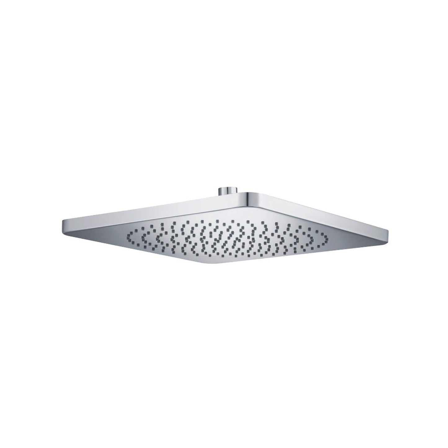 Flusso Faucets Universal Fixtures 12" Single Function Square Curve-Edged Chrome Solid Brass Rain Shower Head With 16" Wall Mounted Shower Arm