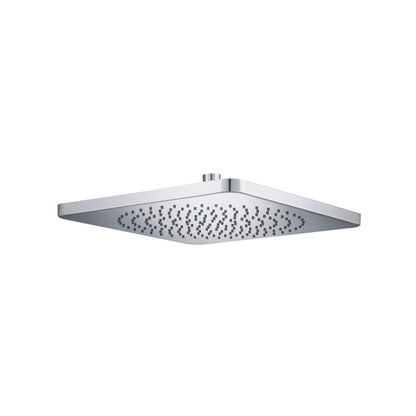 Flusso Faucets Universal Fixtures 12" Single Function Square Curve-Edged Chrome Solid Brass Rain Shower Head With 16" Wall Mounted Shower Arm