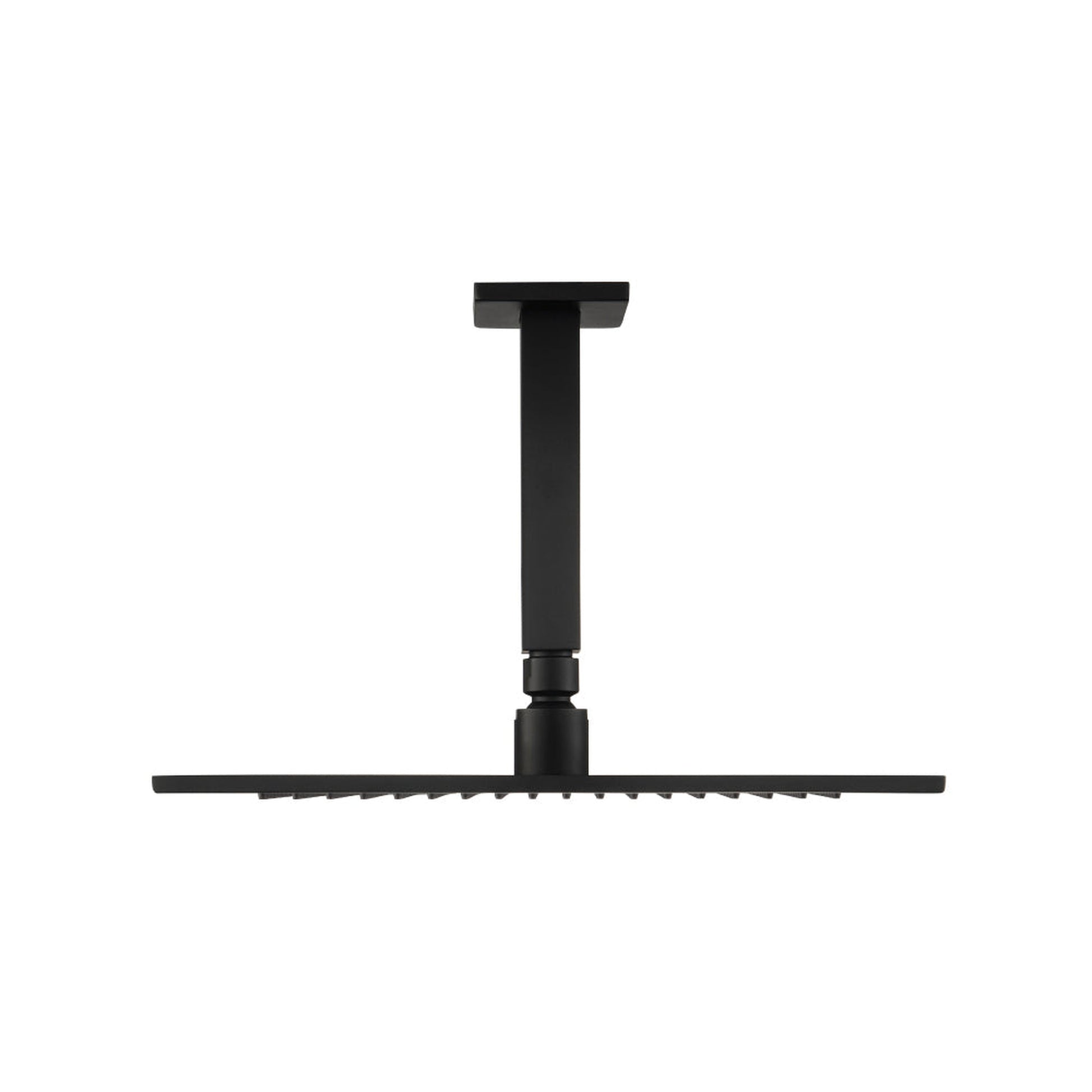Flusso Faucets Universal Fixtures 12" Single Function Square Matte Black Solid Brass Rain Shower Head With 6" Ceiling Mounted Shower Arm