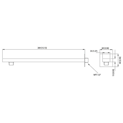 Flusso Faucets Universal Fixtures 15" Polished Nickel PVD Solid Brass Wall-Mounted Shower Arm With Square Fixed Flange