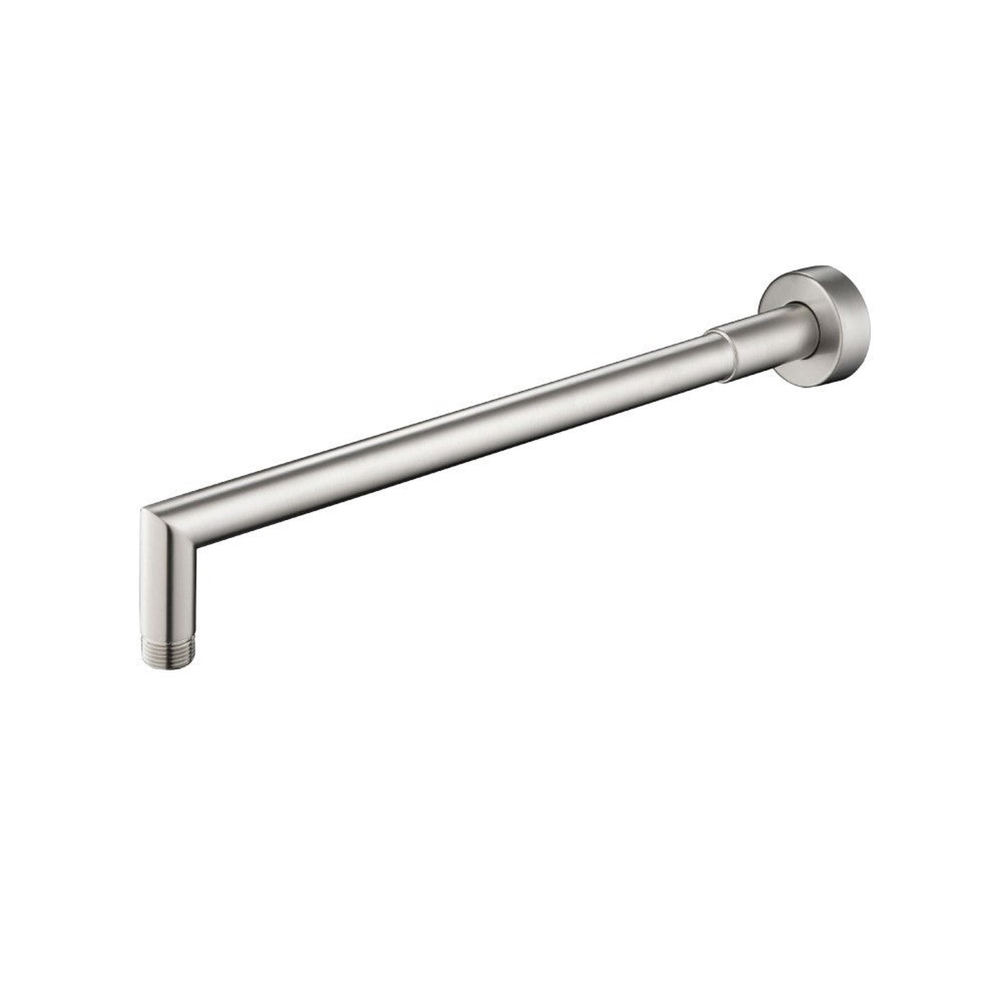Flusso Faucets Universal Fixtures 16" Brushed Nickel PVD Solid Brass Wall-Mounted Shower Arm With Angled Extension and Round Sliding Flange