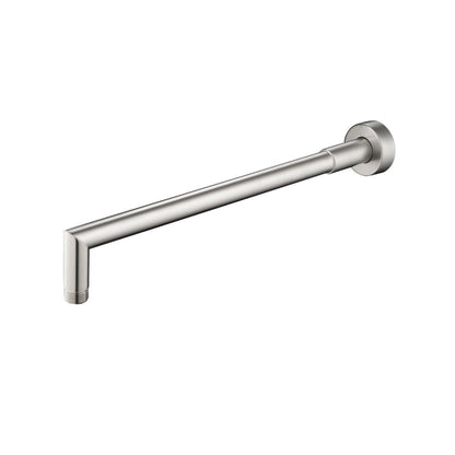 Flusso Faucets Universal Fixtures 16" Brushed Nickel PVD Solid Brass Wall-Mounted Shower Arm With Angled Extension and Round Sliding Flange