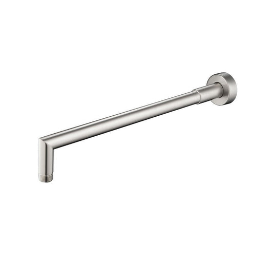 Flusso Faucets Universal Fixtures 16" Brushed Nickel PVD Solid Brass Wall-Mounted Shower Arm With Angled Extension and Round Sliding Flange