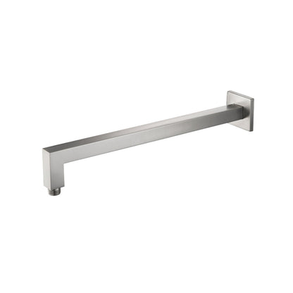 Flusso Faucets Universal Fixtures 16" Brushed Nickel PVD Solid Brass Wall-Mounted Shower Arm With Angled Extension and Square Sliding Flange