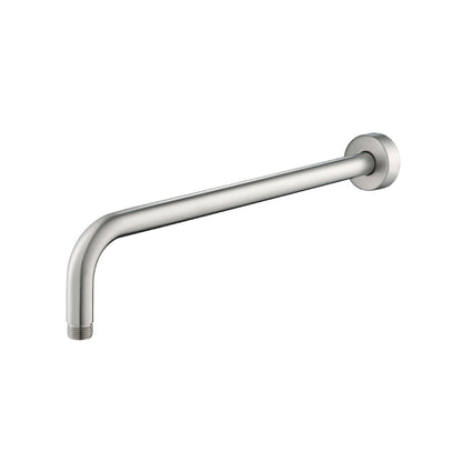Flusso Faucets Universal Fixtures 16" Brushed Nickel PVD Solid Brass Wall-Mounted Shower Arm With J-Shape Extension and Round Sliding Flange