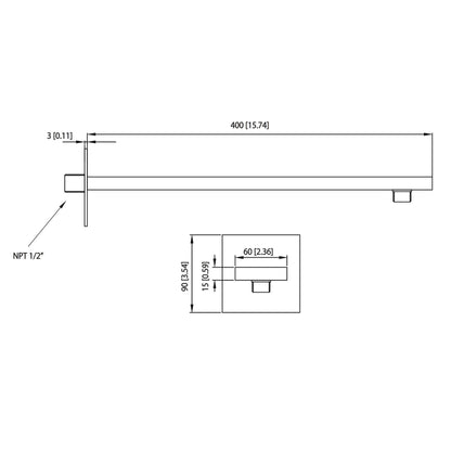 Flusso Faucets Universal Fixtures 16" Brushed Nickel PVD Solid Brass Wall-Mounted Shower Arm With Square Sliding Flange