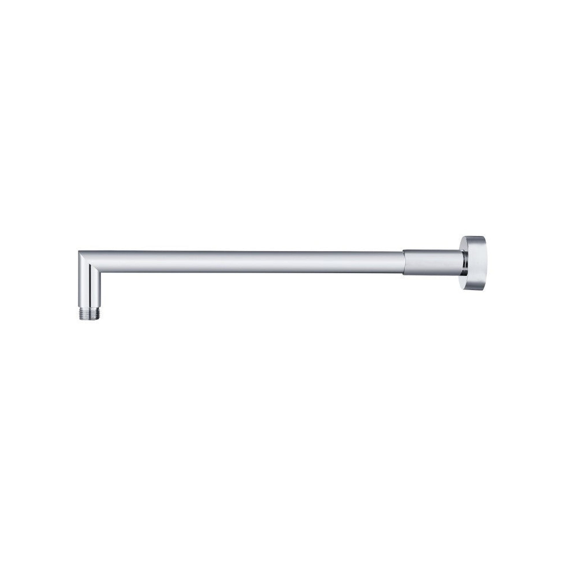 Flusso Faucets Universal Fixtures 16" Chrome Solid Brass Wall-Mounted Shower Arm With Angled Extension and Round Sliding Flange