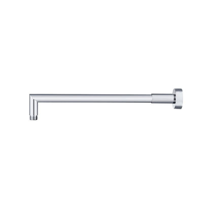 Flusso Faucets Universal Fixtures 16" Chrome Solid Brass Wall-Mounted Shower Arm With Angled Extension and Round Sliding Flange